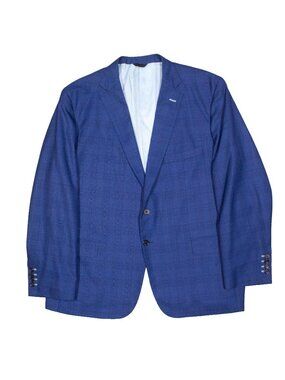Tom James Blazer Full Canvas Wool Sport Coat Plaid Blue USA Made 50R